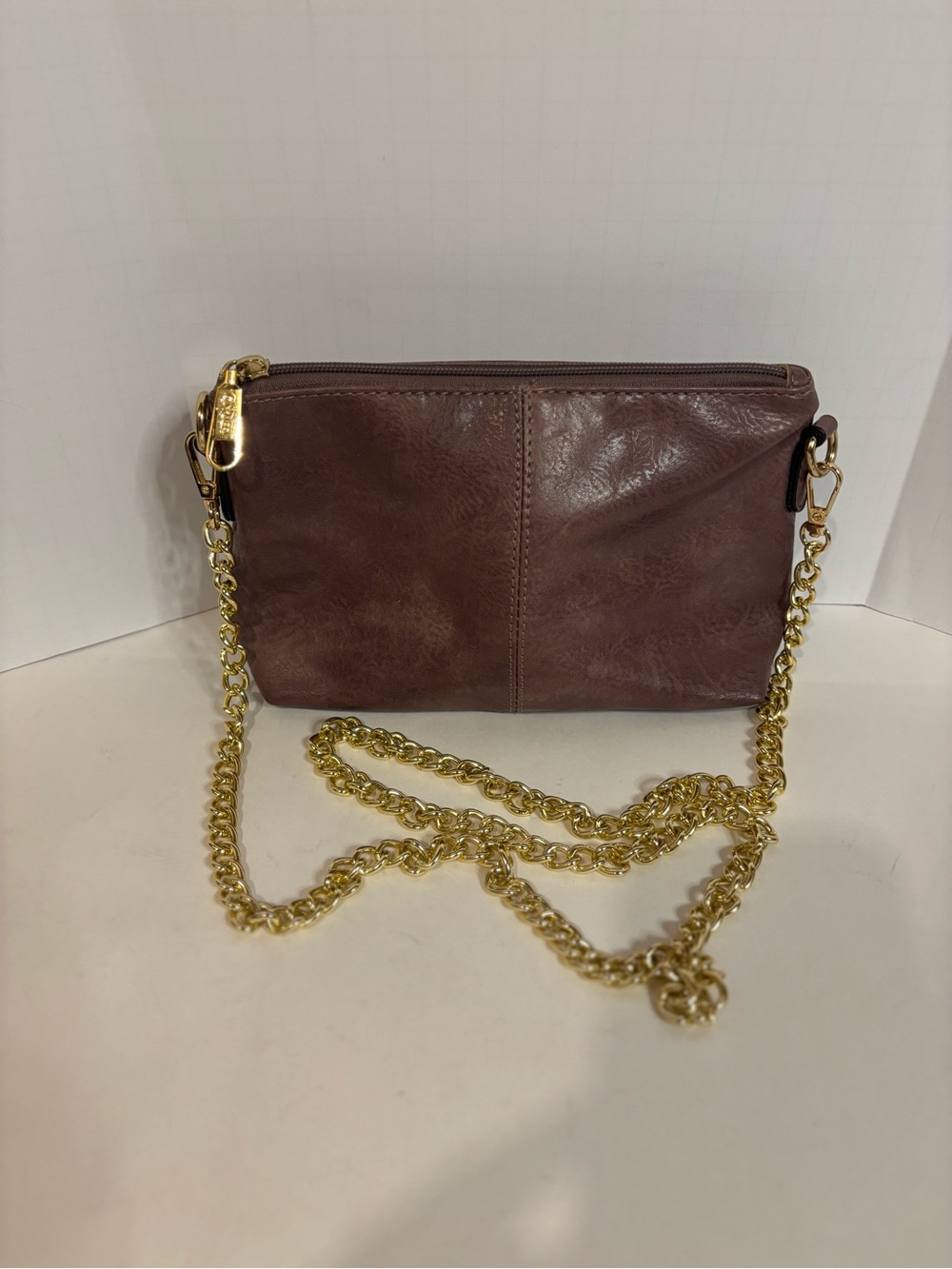 Women's purple faux Leather Crossbody with Gold Chain Strap